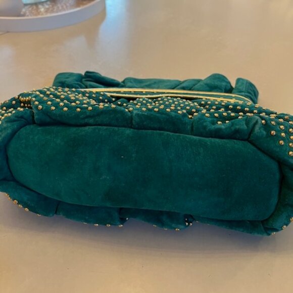 VINTAGE ISABEL | Made In the USA Emerald Green Bag with Gold Studs - Picture 7 of 16